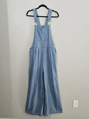 Denim Wide-Leg Overalls Light Wash Womens Medium